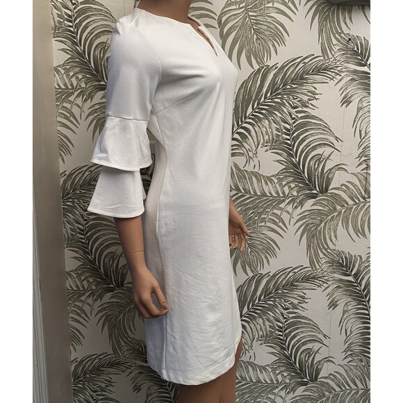 J. McLaughlin Shift Dress V Neck Bell Ruffled Sleeve Off White Size Small - Picture 4 of 14